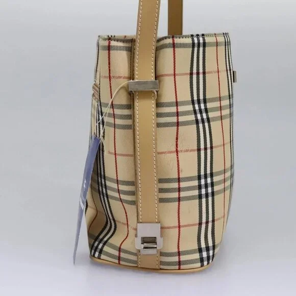 BURBERRY Nova Check Blue Label Shoulder Bag Canvas Beige Silver Auth 113784 - Picture 4 of 15